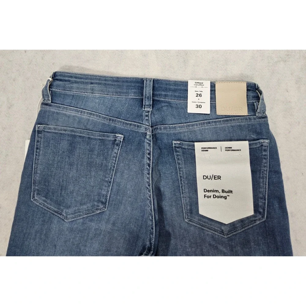 DU/ER Performance Denim Womens‎ 26 NEW Girlfriend Whisker Solstice Blue COOLMAX